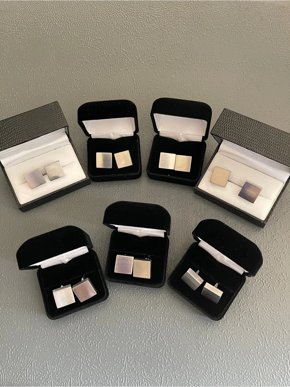 7 Pairs Square Metal Cufflinks - Brushed Finish Brand New
